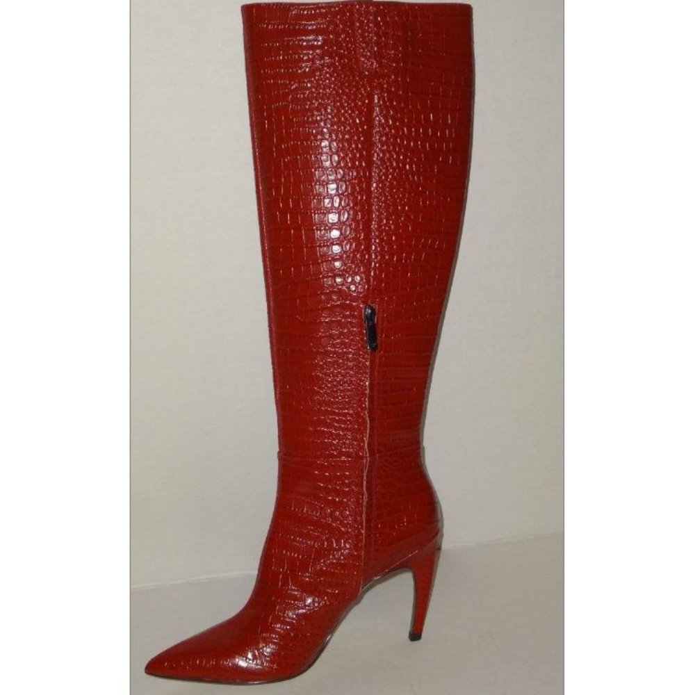 SOLD Sam Edelman Fraya Croc Tall Stiletto Boots Red - Picture 5 of 8